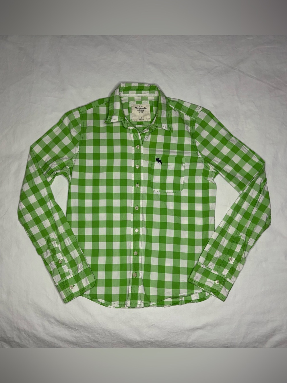 Abercrombie & Fitch Woman’s Long Sleeve Shirt Button Down Green Check Size S Y2K